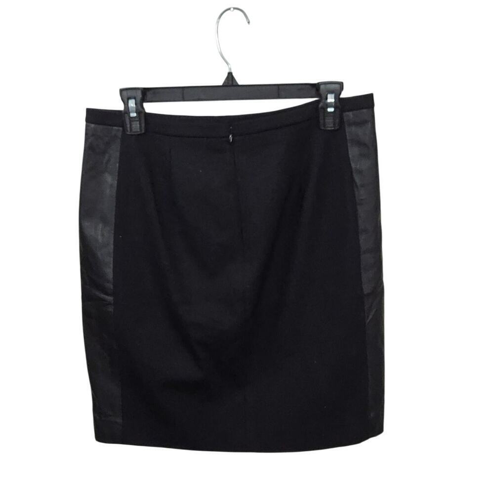 Ann Taylor Faux Leather Side Black Pencil Skirt Front Pocket Sz 6 Small Stretch - Picture 2 of 8
